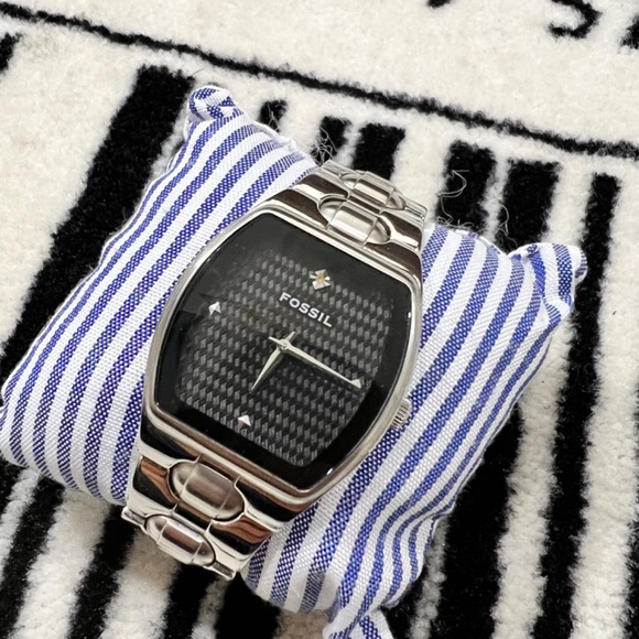 Vintage Fossil Arkitekt Carbon Fiber Pattern Dial Diamond Accent Watch - Picture 6 of 7